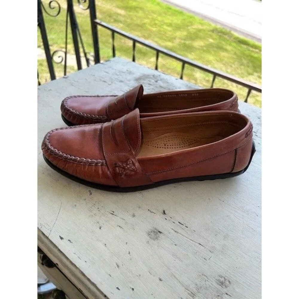 Bragano Men's Driving Penny Loafers Brown Leather Size 10.5M Made in Italy